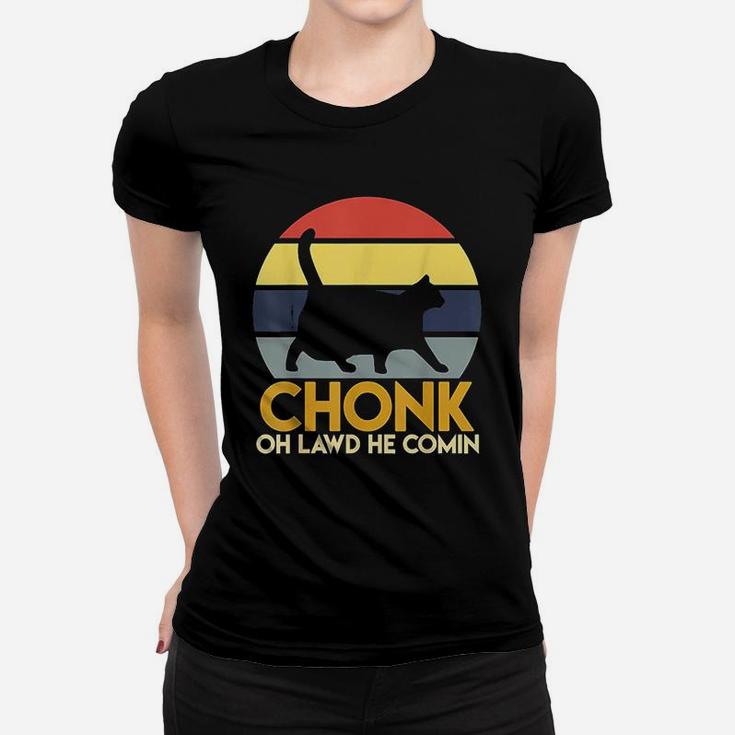 Fat Cats Chonk Oh Lawd He Comin Vintage Retro Sunset Ladies Tee