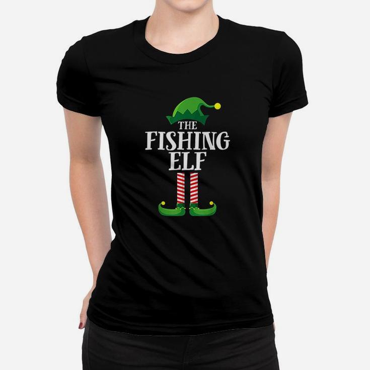 Fishing Elf Matching Family Group Christmas Party Ladies Tee