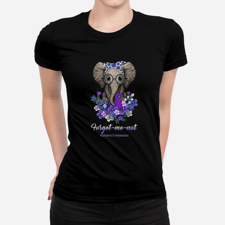 Forget Me Not Alzheimers Awareness Elephant Flower Ladies Tee