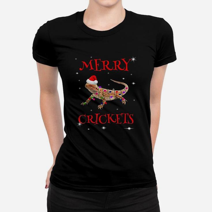 Funny Bearded Dragon Christmas Merry Crickets Gift Ladies Tee
