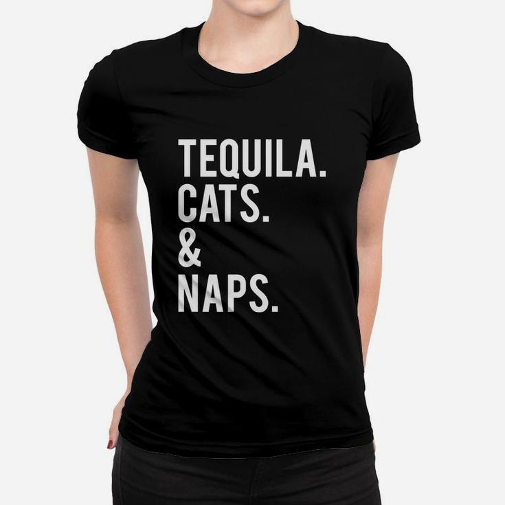Funny Cute Womens Tequila Cats And Naps Slogan T-shirt Women T-shirt
