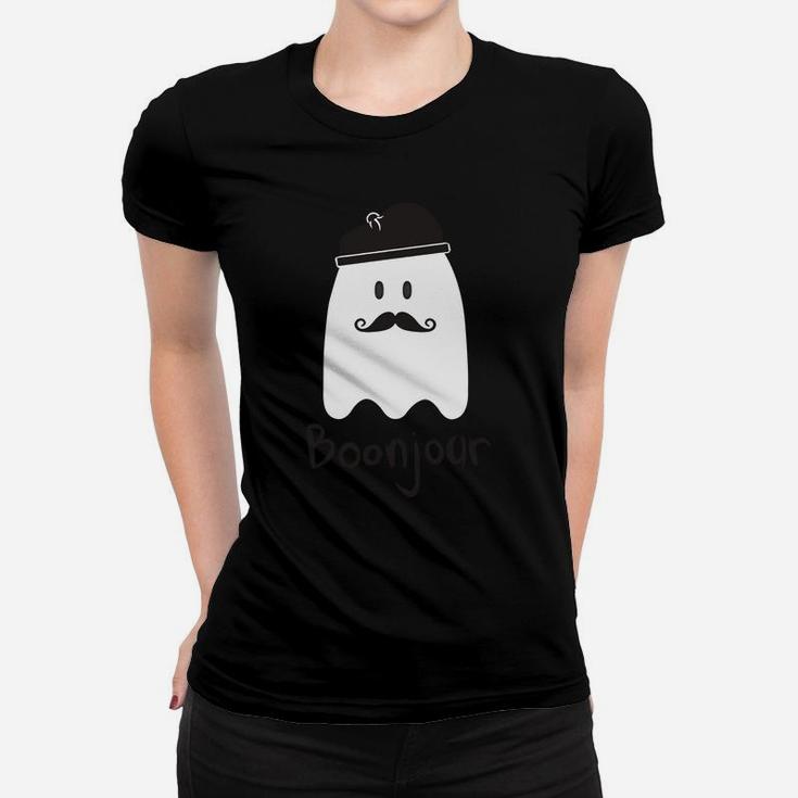 Funny French Teacher Halloween Bonjour Ghost Shirts Ladies Tee