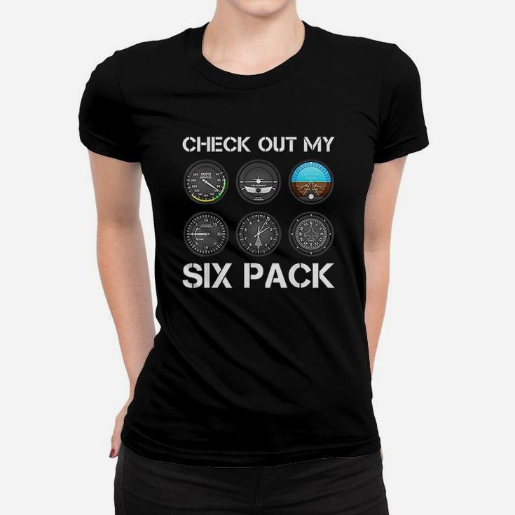 Funny Pilot Top Airplane Six Pack Flight Instruments Ladies Tee