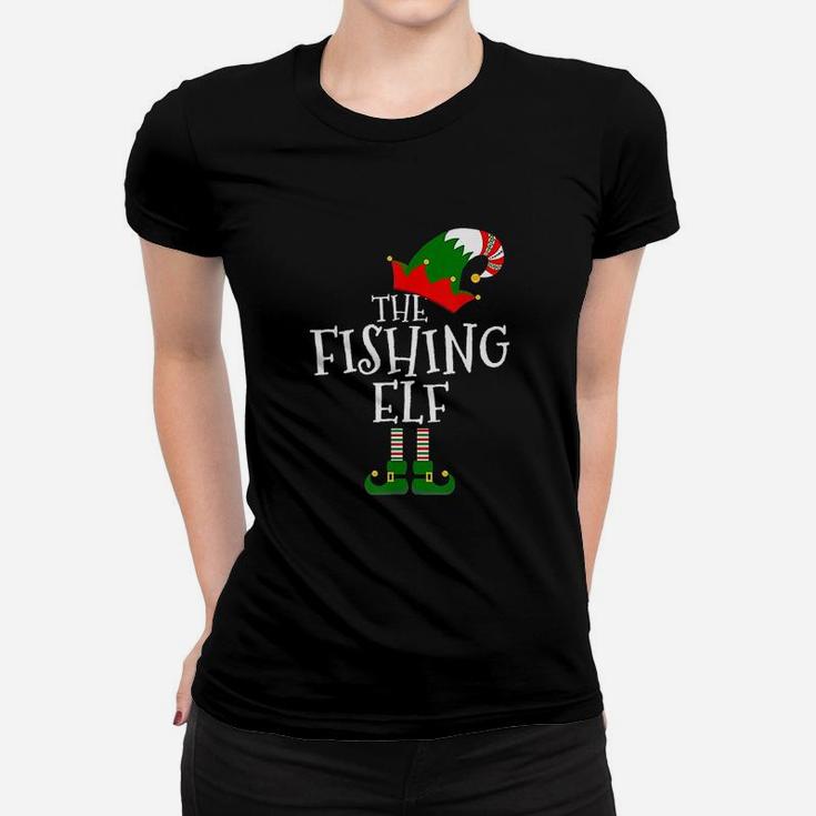 Funny The Fishing Elf Matching Family Group Gift Christmas Ladies Tee