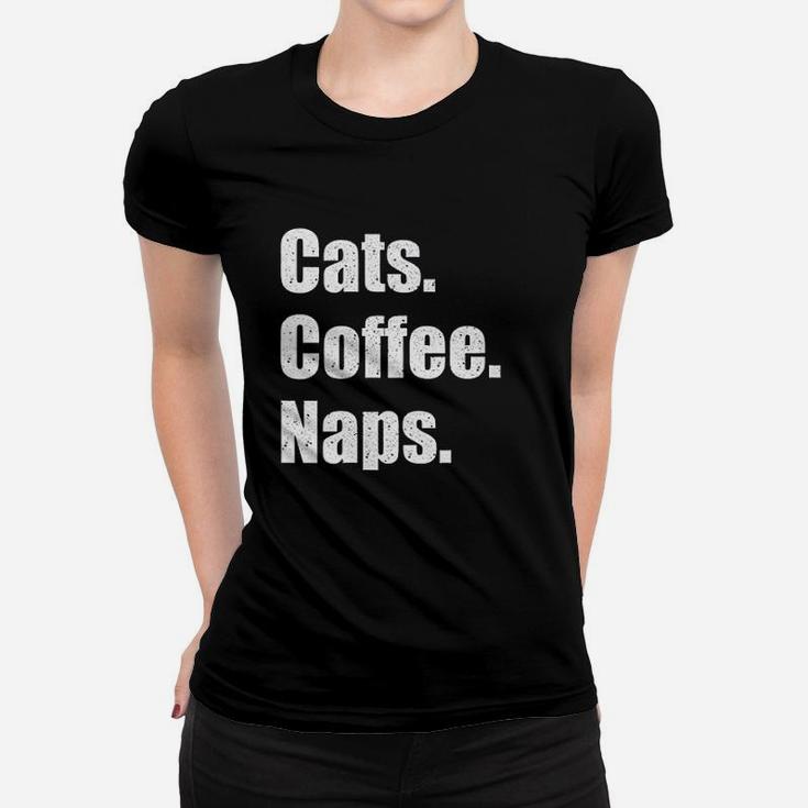 Funny Vintage Cats Coffee Naps Ladies Tee