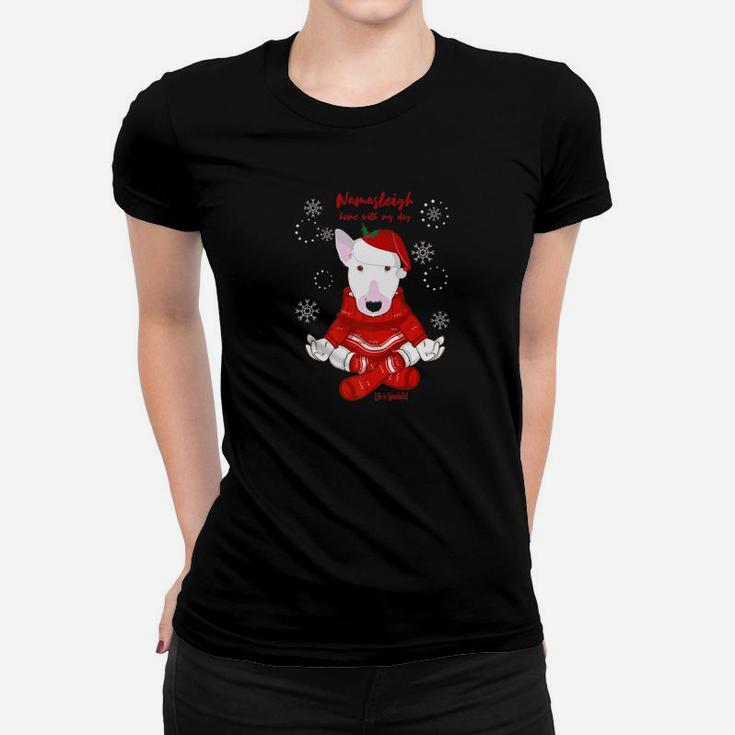 Funny Yoga Christmas Dog Shirt Bull Terrier Lovers Shirt Ladies Tee