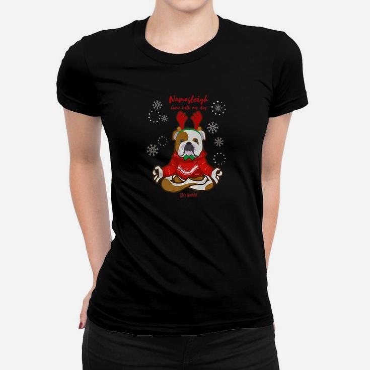 Funny Yoga Christmas Dog Shirt English Bulldog Lover Shirt Ladies Tee