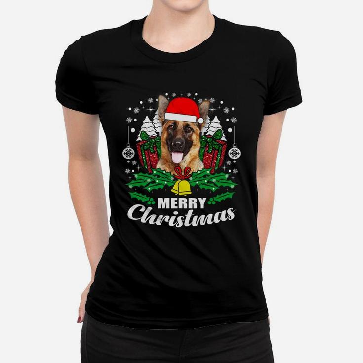 German Shepherd Merry Christmas Dog Lover Gift Ladies Tee