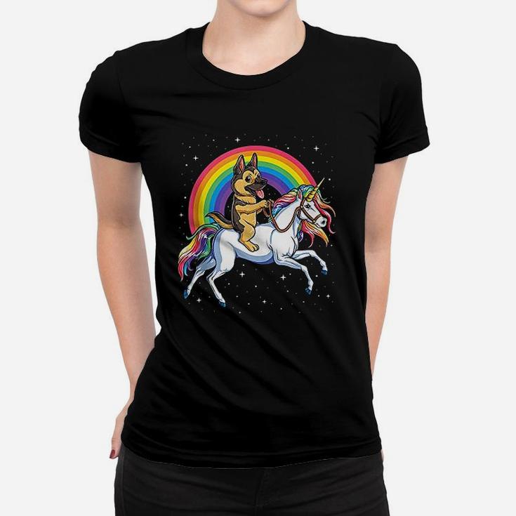German Shepherd Unicorn Women Space Galaxy Rainbow Dog Lover Ladies Tee