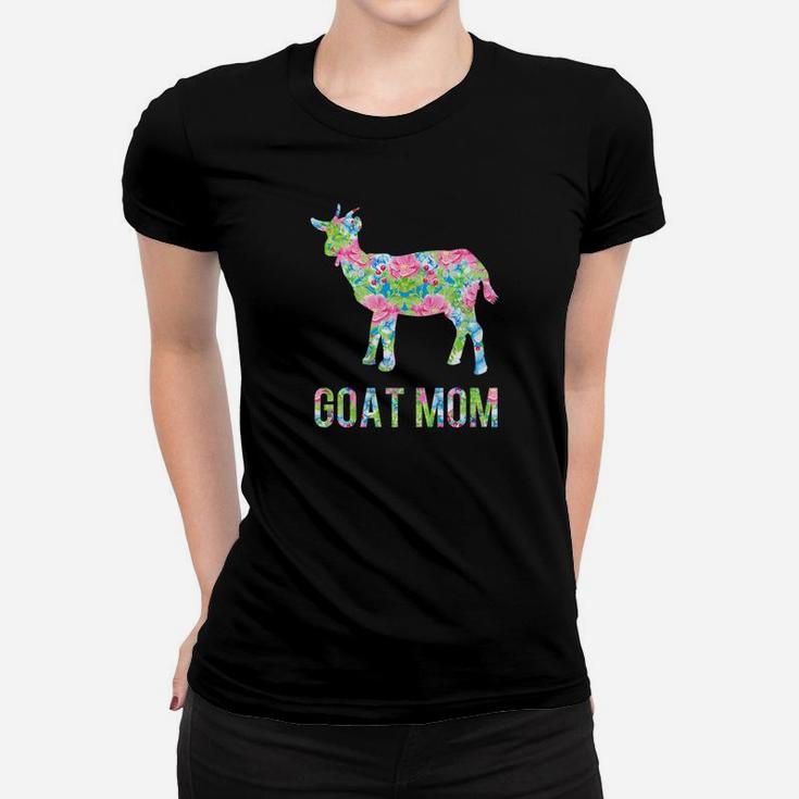 Goat Mom Colorful Flowers I Love Goats Ladies Tee