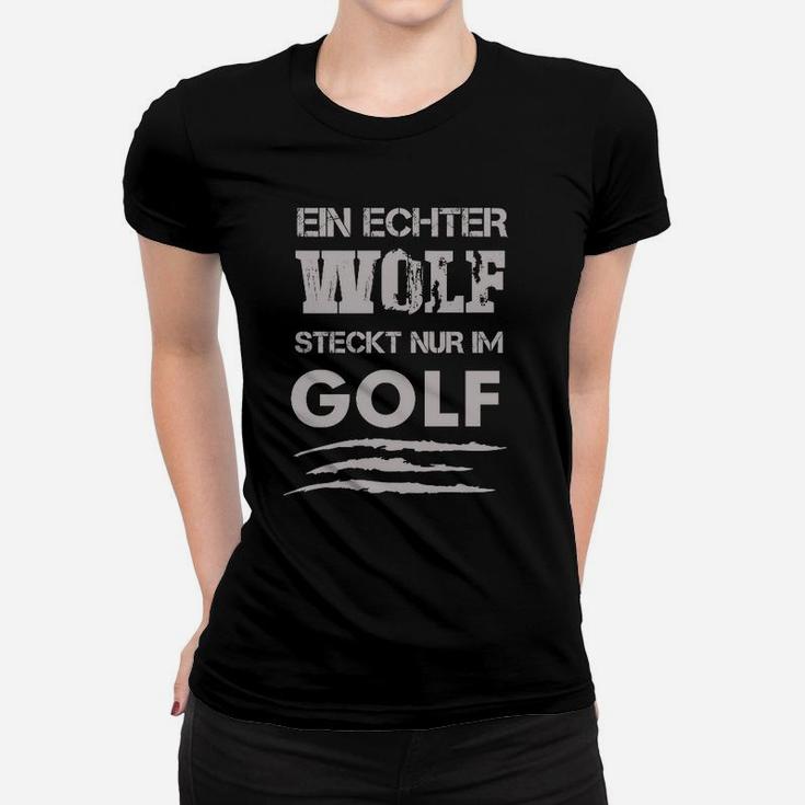 Golf Wolf Schwarzes Herren Frauen Tshirt, Lustiges Motiv für Golfsportfans
