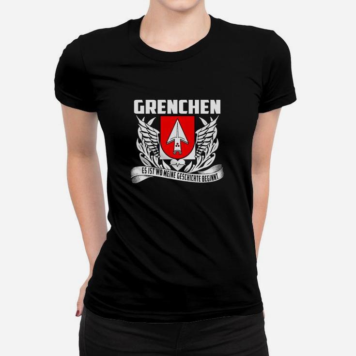 Grenchen Flügel-Emblem Schwarzes Herren Frauen Tshirt, Stilvolles Casual Design