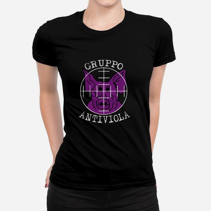 Gruppo Antiviola Grafisches Frauen Tshirt, einzigartiges Design in Schwarz