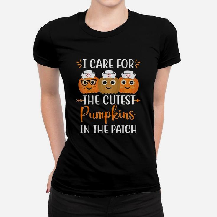 Halloween Nurse I Care For The Cutest Pumpkins In The Patch Ladies Tee