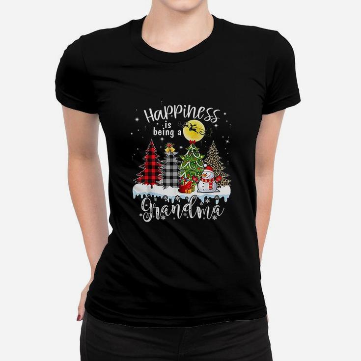 Happiness Is Being A Grandma Merry Christmas Snowman Ladies Tee