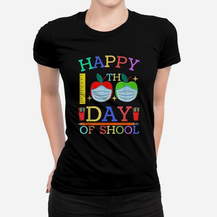 Happy 100th Day Of School Apple Teacher Ladies Tee