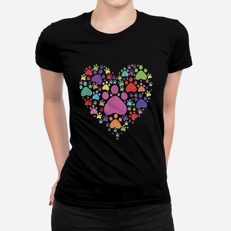Heart Paw Print Dog Cat Lover Valentines Day Ladies Tee