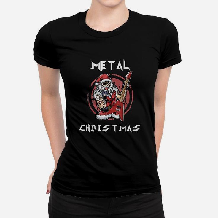 Heavy Metal Christmas Metalhead Santa Rock Horns Death Metal Ladies Tee