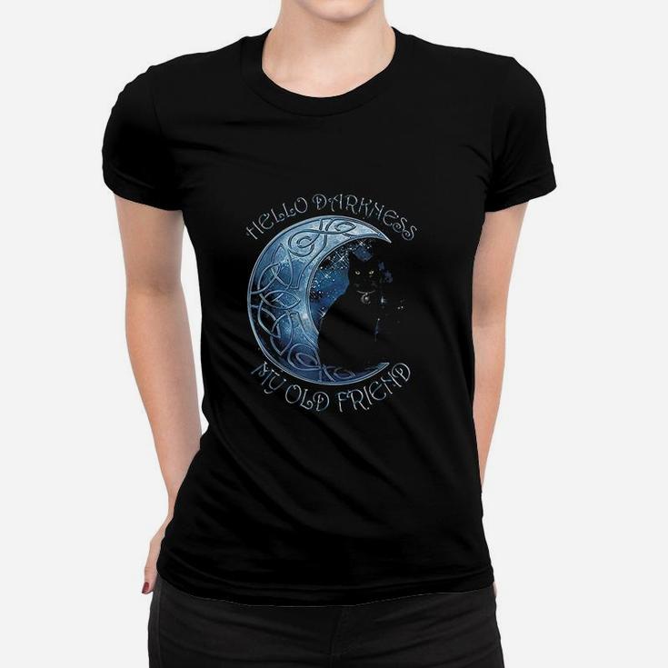 Hello Darkness My Old Friend Funny Cat Moon Ladies Tee