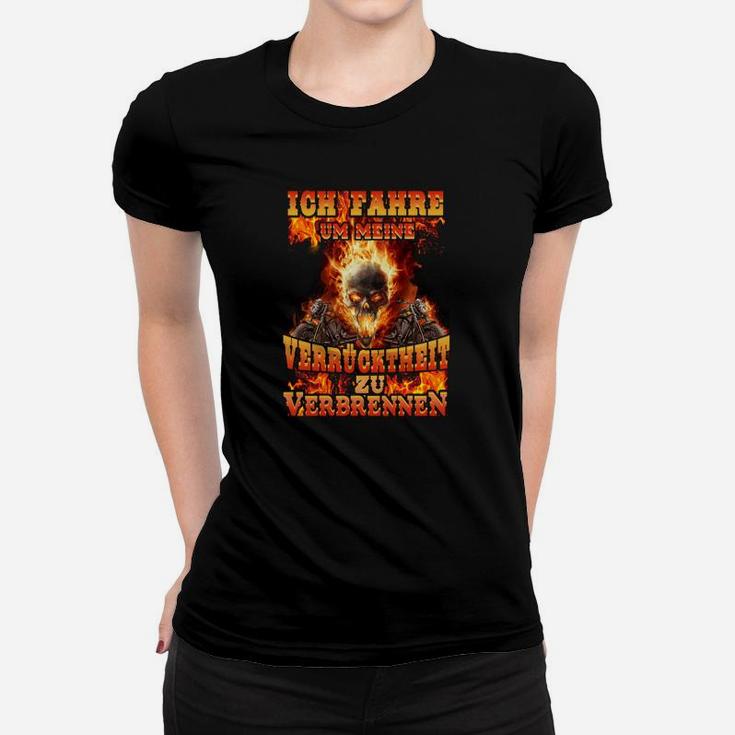 Herren Totenkopf Frauen Tshirt Schwarz, Feuriger Schriftzug Design