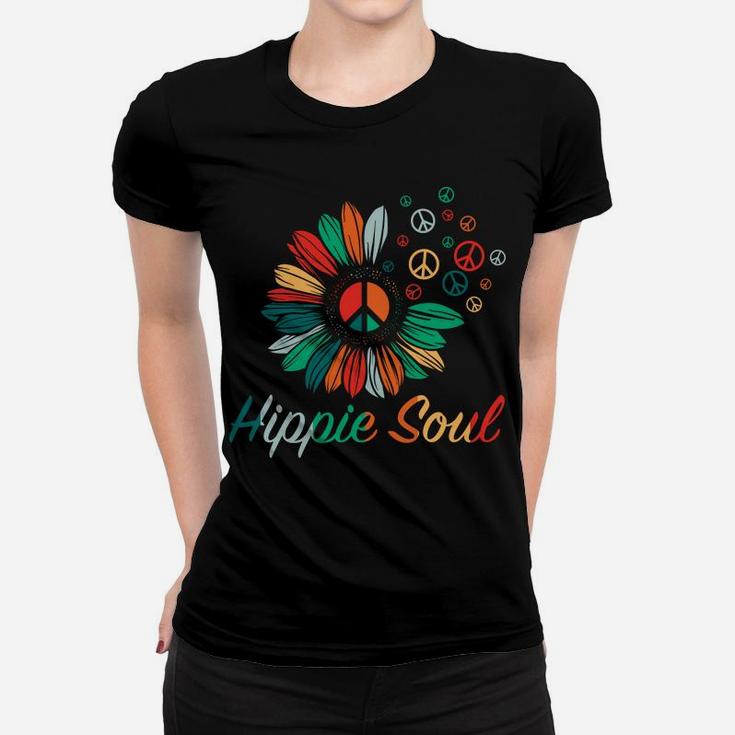 Hippie Soul Sunflower Colorful Peace Sign Hippie Gift Women T-shirt