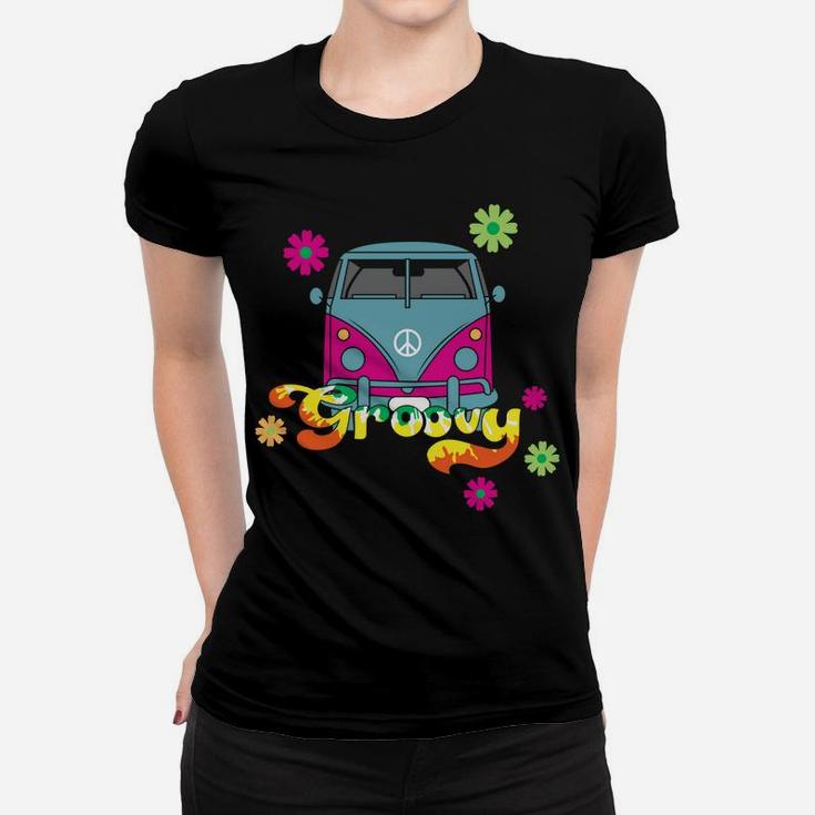 Hippie Van Groovy Retro Floral Camping Bus Women T-shirt