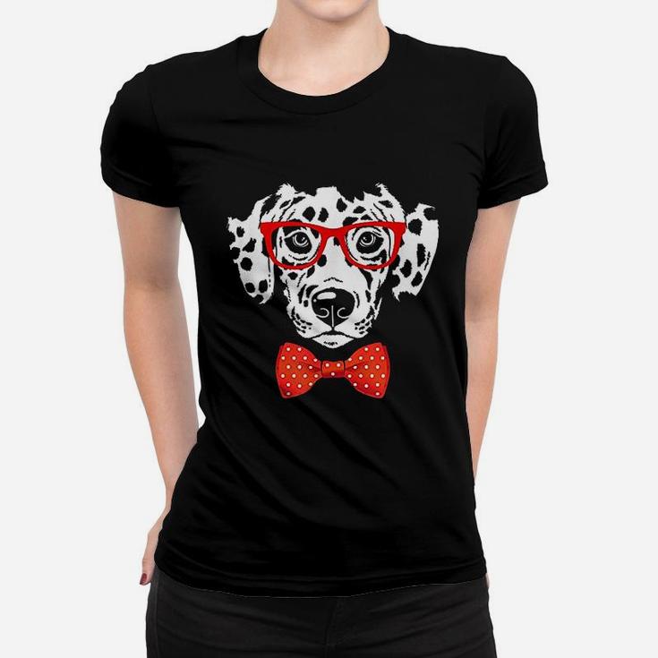 Hipster Dog Dalmatian Wearing Glasses Ladies Tee