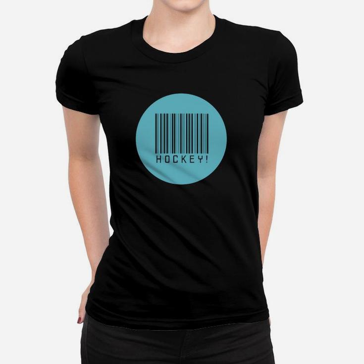 Hockey Fan Barcode Design Schwarzes Frauen Tshirt, Sportbegeisterte Mode