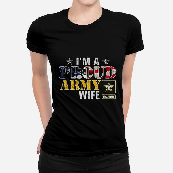 I Am A Proud Army Wife American Flag Military Gift Veteran Ladies Tee