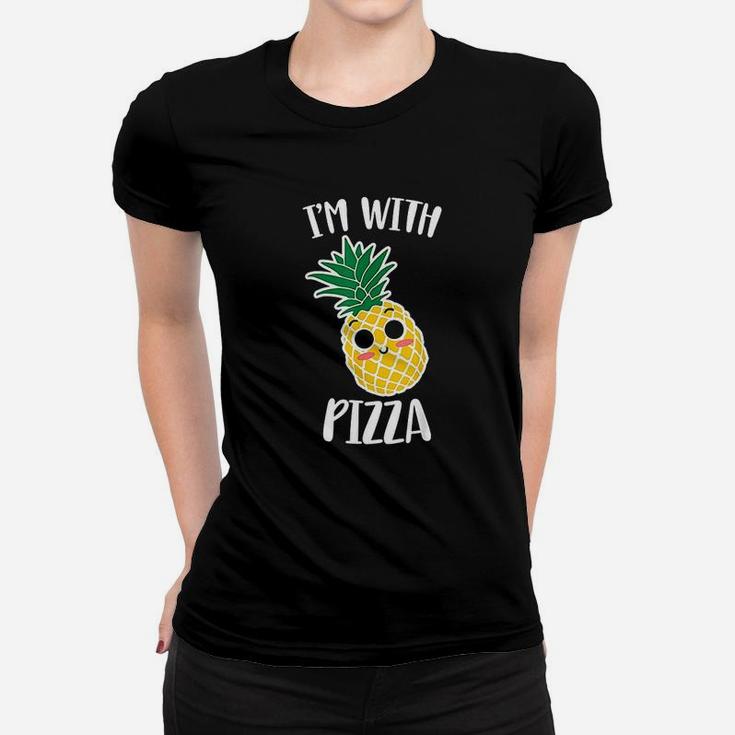 I Am With Pizza Funny Halloween Pineapple Pizza Couple Ladies Tee