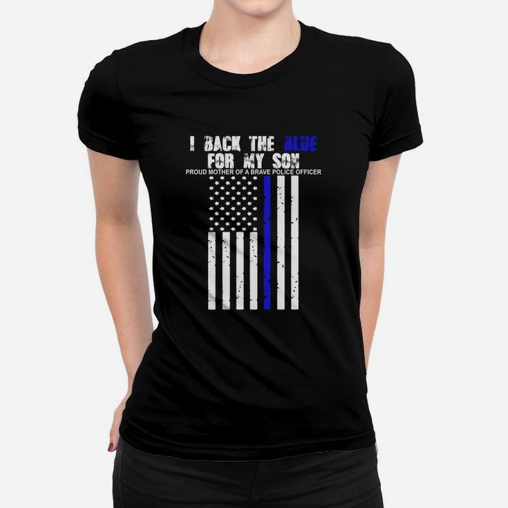 I Back The Blue For My Son Thin Line Mom Ladies Tee