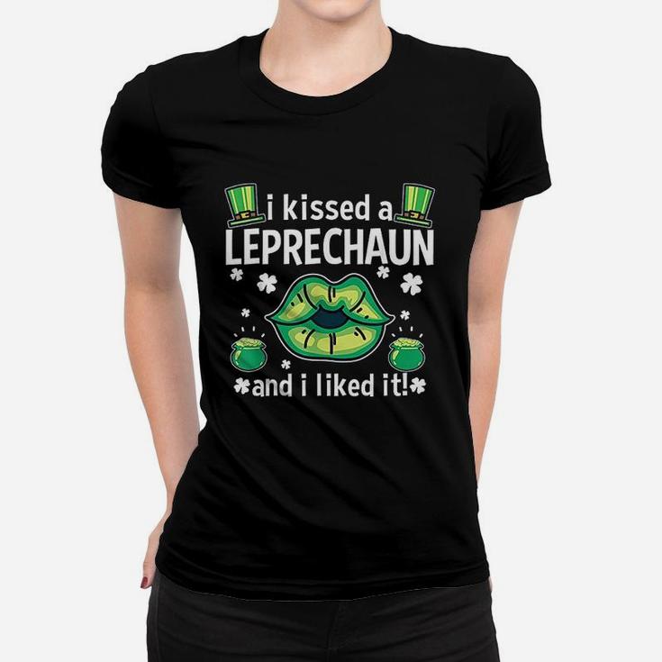 I Kissed A Leprechaun And I Liked It Funny St Patricks Day Ladies Tee