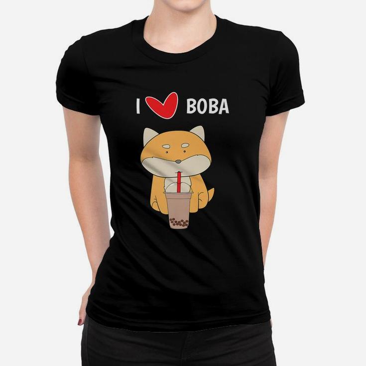I Love Boba Funny Corgi Dog Bubble Tea Cute Ladies Tee