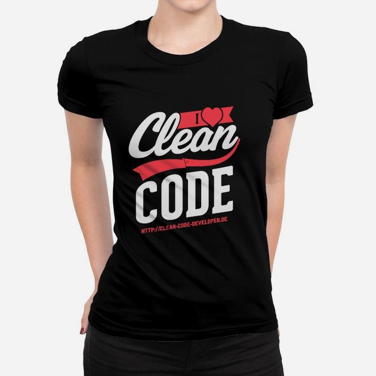 I Love Clean Code Entwickler Frauen Tshirt, Programmierer Tee in Schwarz