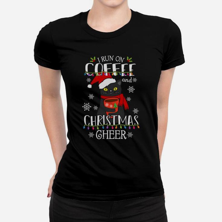 I Run On Coffee And Christmas Cheer Happy Xmas Cat Women T-shirt