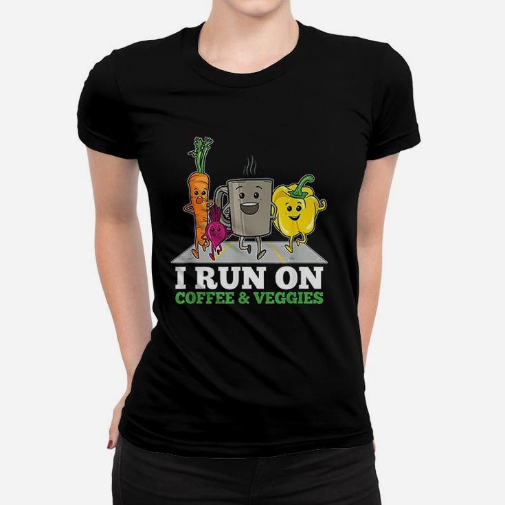 I Run On Coffee Veggies Vegan Runner Vegetarian Gift Vegan Ladies Tee