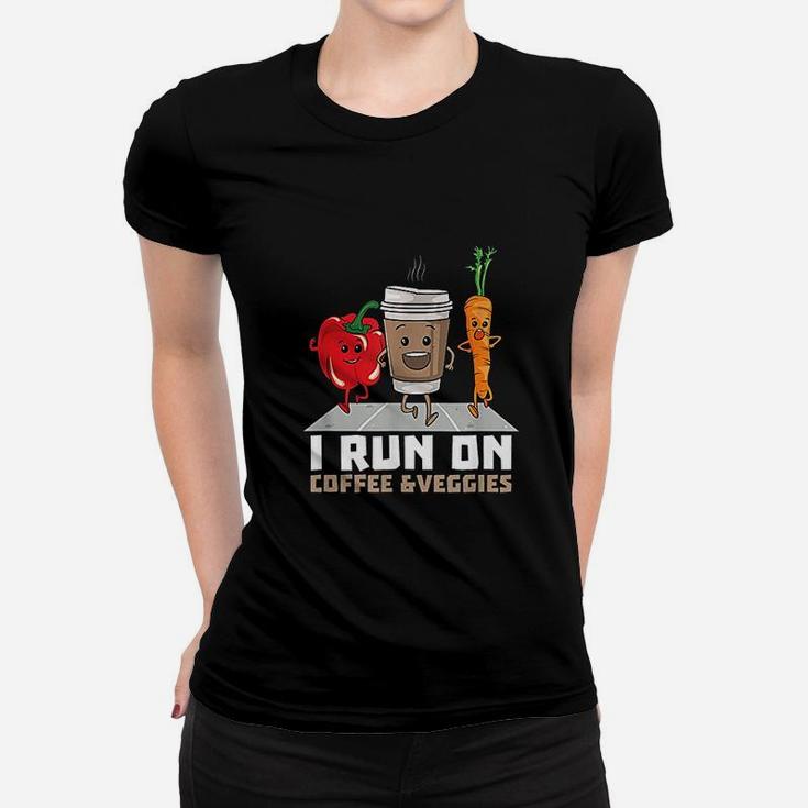 I Run On Coffee Veggies Vegetarian Vegan Runner Gift Vegan Ladies Tee