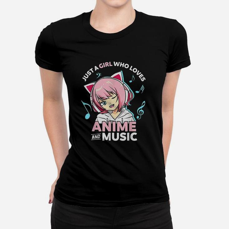 Just A Girl Who Loves Anime And Music Women Anime Ladies Tee