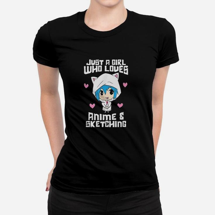 Just A Girl Who Loves Anime And Sketching Funny Anime Ladies Tee