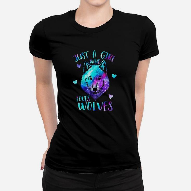 Just A Girl Who Loves Wolves Galaxy Space Ladies Tee