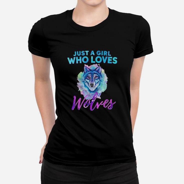 Just A Girl Who Loves Wolves Water Color Wolf Ladies Tee