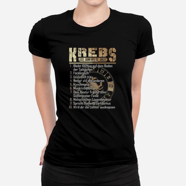 Krebs Sternzeichen Frauen Tshirt mit goldfarbenen Eigenschaften, Geburtstag