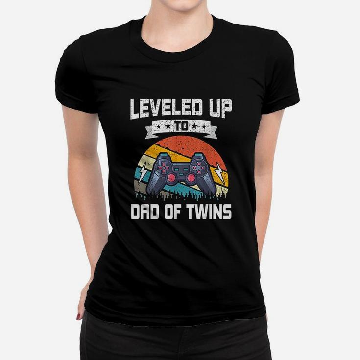 Leveled Up To Dad Of Twins Funny Video Gamer Gaming Women T-shirt