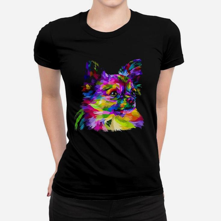 Long Hair Chihuahua Pop Art Portrait Art For Dog Owners Ladies Tee