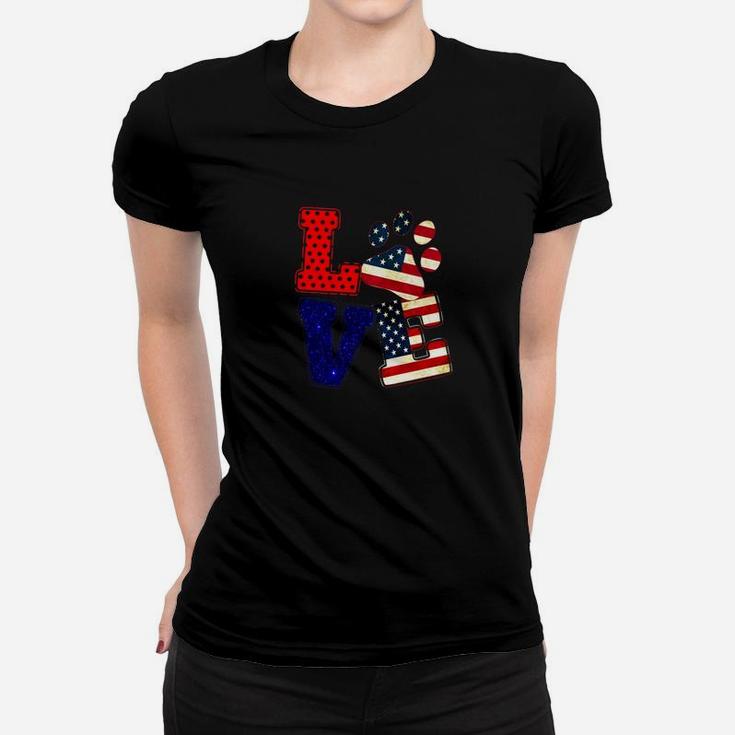 Love Dog Paw American Flag For 4th Of July Day Premium Ladies Tee