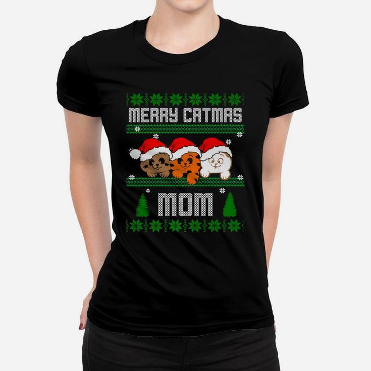 Love Meowy Cat Merry Catmas Christmas Cat Mommy Ladies Tee