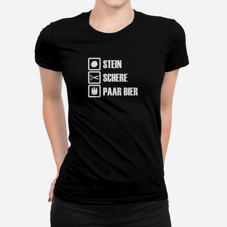 Lustiges Frauen Tshirt mit Stein-Schere-Papier-Bier Motiv, Spaßiges Outfit