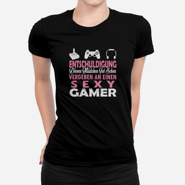 Lustiges Gaming-Frauen Tshirt Sexy Gamer Witwe Vergeben, Schwarz