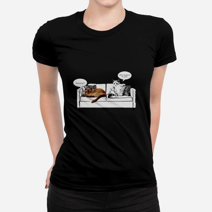 Lustiges Katzen-Couch Gespräch Frauen Tshirt, Humorvolles Tee für Katzenfreunde
