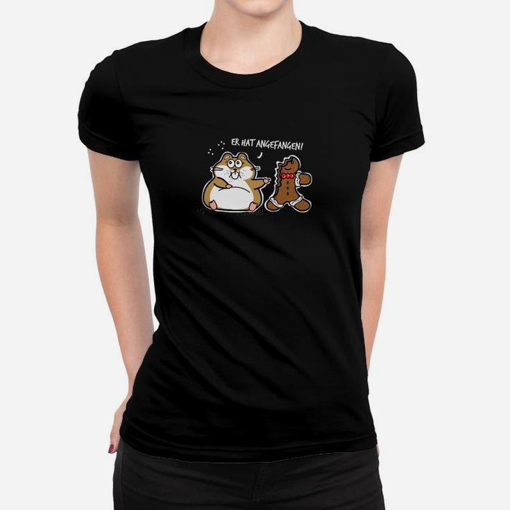 Lustiges Katzen & Schneemann Frauen Tshirt, Es hat angefangen Design